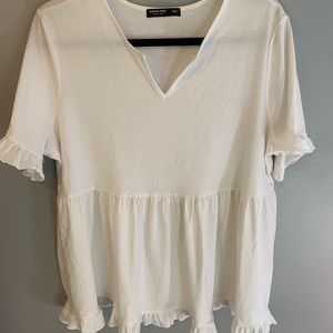 Shein White Ruffle-Detail Drapey Peplum Top Size XL